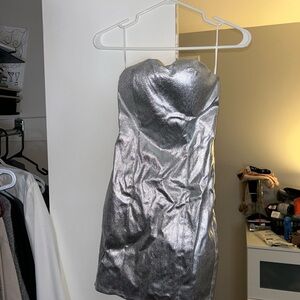 Fashion Nova Shimmering Silver Strapless Dress